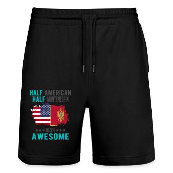 Half American Half Montenegrin - Stanley/Stella Trainer Unisex Organic Jogging Shorts - black - Front - Nik (191cm) & Marisol (170cm)