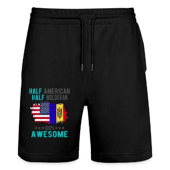 Half American Half Moldovans - Stanley/Stella Trainer Unisex Organic Jogging Shorts - black - Front - Nik (191cm) & Marisol (170cm)