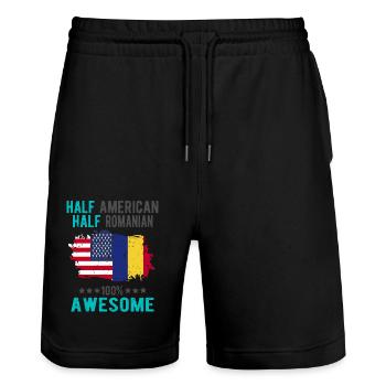 Half American Half Romanian - Stanley/Stella Trainer Unisex Organic Jogging Shorts - black - Front - Nik (191cm) & Marisol (170cm)