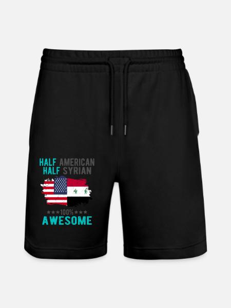 Half American Half Syrian - Stanley/Stella Trainer Unisex Organic Jogging Shorts - black