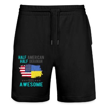 Half American Half Ukrainian - Stanley/Stella Trainer Unisex Organic Jogging Shorts - black - Front - Nik (191cm) & Marisol (170cm)
