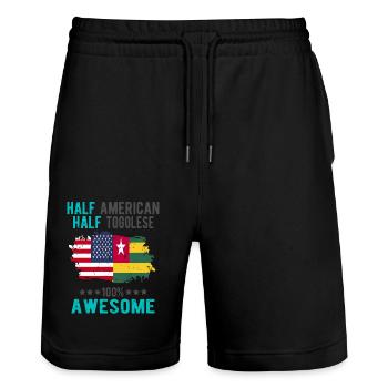 Halb Amerikaner Halb Tongolese - Stanley/Stella Unisex Bio Joggingshorts Trainer  - Schwarz - Vorne - Nik (191cm) & Marisol (170cm)