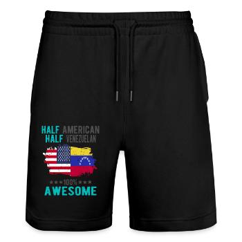 Half American Half Venezuelan - Stanley/Stella Trainer Unisex Organic Jogging Shorts - black - Front - Nik (191cm) & Marisol (170cm)