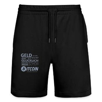 Bitcoin Sprüche Geld allein macht nicht glücklich - Stanley/Stella Unisex Bio Joggingshorts Trainer  - Schwarz - Vorne - Nik (191cm) & Marisol (170cm)