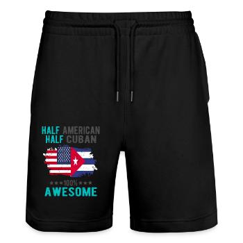 Half American Half Cuban - Stanley/Stella Trainer Unisex Organic Jogging Shorts - black - Front - Nik (191cm) & Marisol (170cm)