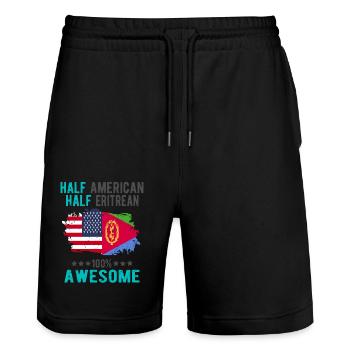 Halb Amerikaner Halb Eritreer - Stanley/Stella Unisex Bio Joggingshorts Trainer  - Schwarz - Vorne - Nik (191cm) & Marisol (170cm)