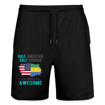Halb Amerikaner Halb Gabuner - Stanley/Stella Unisex Bio Joggingshorts Trainer  - Schwarz - Vorne - Nik (191cm) & Marisol (170cm)