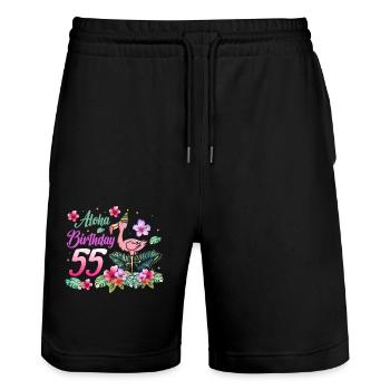 Aloha Birthday 55 Flamingo Bird 55th Birthday - Stanley/Stella Trainer Unisex Organic Jogging Shorts - black - Front - Nik (191cm) & Marisol (170cm)