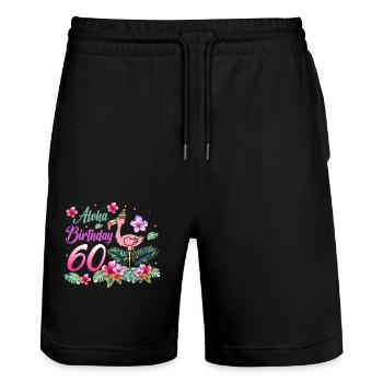 Aloha Birthday 60 Flamingo Bird 60th Birthday - Stanley/Stella Trainer Unisex Organic Jogging Shorts - black - Front - Nik (191cm) & Marisol (170cm)