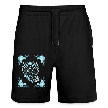 Volkskunst Friedenstaube, Gzhel Art, Gzhel-Kunst - Stanley/Stella Unisex Bio Joggingshorts Trainer  - Schwarz - Vorne - Nik (191cm) & Marisol (170cm)