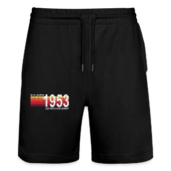 70th birthday matured to perfection in 70 years - Stanley/Stella Trainer Unisex Organic Jogging Shorts - black - Front - Nik (191cm) & Marisol (170cm)