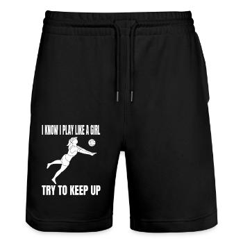 Volleyball Girls Volleyball Player Beach Volleyball - Stanley/Stella Trainer Unisex Organic Jogging Shorts - black - Front - Nik (191cm) & Marisol (170cm)