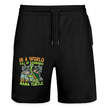 IN A WORLD FULL OF GRAMD;AS BE A NANA TURLTE - Stanley/Stella Unisex Bio Joggingshorts Trainer  - Schwarz - Vorne - Nik (191cm) & Marisol (170cm)