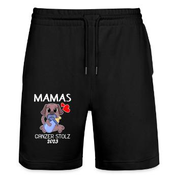 Baby 2023 - Geburt Schwanger 2023 - Baby Junge - Stanley/Stella Unisex Bio Joggingshorts Trainer  - Schwarz - Vorne - Nik (191cm) & Marisol (170cm)