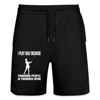 Golf Golfspielerin Golfschläger Spruch Golfball - Stanley/Stella Unisex Bio Joggingshorts Trainer  - Schwarz - Vorne - Nik (191cm) & Marisol (170cm)