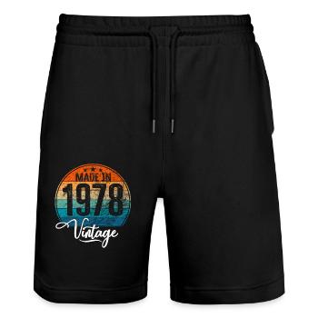 Vintage Made in 1978 Year of birth 1978 Birthday - Stanley/Stella Trainer Unisex Organic Jogging Shorts - black - Front - Nik (191cm) & Marisol (170cm)