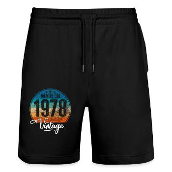 Vintage Made in 1978 Year of birth 1978 Birthday - Stanley/Stella Trainer Unisex Organic Jogging Shorts - black - Front - Nik (191cm) & Marisol (170cm)