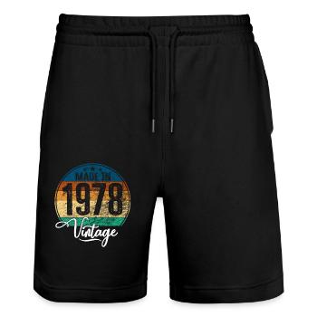 Vintage Fabriqué en 1978 Année de naissance 1978 Anniversaire - Short de jogging bio TRAINER Stanley/Stella unisexe - noir - Devant - Nik (191cm) & Marisol (170cm)