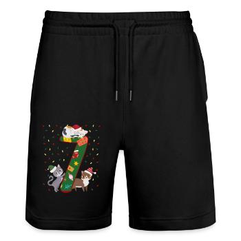 7 ans enfants cadeau de Noël mignon - Short de jogging bio TRAINER Stanley/Stella unisexe - noir - Devant - Nik (191cm) & Marisol (170cm)