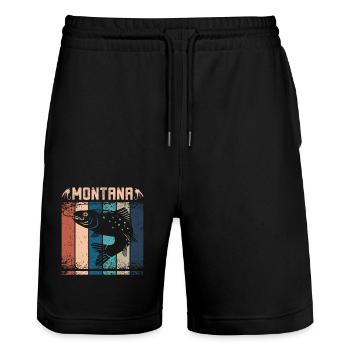 Pêche à la mouche rétro vintage montana - Short de jogging bio TRAINER Stanley/Stella unisexe - noir - Devant - Nik (191cm) & Marisol (170cm)
