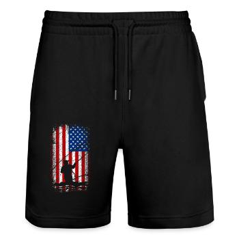 Usa American flag 4th of july fly fishing - Stanley/Stella Trainer Unisex Organic Jogging Shorts - black - Front - Nik (191cm) & Marisol (170cm)