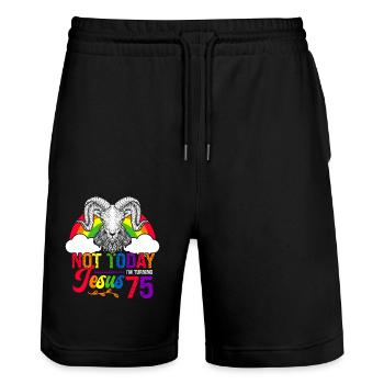 Nicht Heute Jesus Ich Werde 75 Regenbogenschaf - Stanley/Stella Unisex Bio Joggingshorts Trainer  - Schwarz - Vorne - Nik (191cm) & Marisol (170cm)