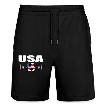 Hirsch Fußball - Stanley/Stella Unisex Bio Joggingshorts Trainer  - Schwarz - Vorne - Nik (191cm) & Marisol (170cm)