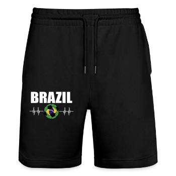 Brazil Football - Stanley/Stella Trainer Unisex Organic Jogging Shorts - black - Front - Nik (191cm) & Marisol (170cm)