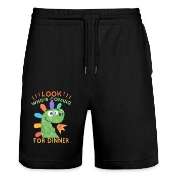 Lustiger Dinosaurier Einladung zum Abendessen - Stanley/Stella Unisex Bio Joggingshorts Trainer  - Schwarz - Vorne - Nik (191cm) & Marisol (170cm)