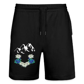 Autriche Suisse Montagnes Montagnes Gentiane Edelweiss - Short de jogging bio TRAINER Stanley/Stella unisexe - noir - Devant - Nik (191cm) & Marisol (170cm)