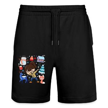 Spotted Girls Snow Deer Winter Temperate - Stanley/Stella Trainer Unisex Organic Jogging Shorts - black - Front - Nik (191cm) & Marisol (170cm)