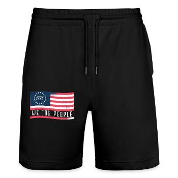 1776 Wir das Volk patriotisch américain - Short de jogging bio TRAINER Stanley/Stella unisexe - noir - Devant - Nik (191cm) & Marisol (170cm)