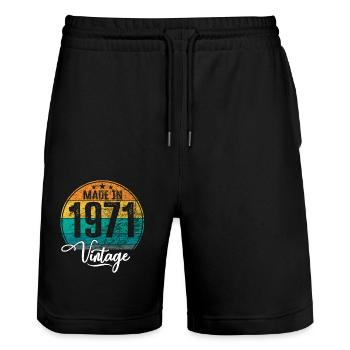 Vintage Made in 1971 Year of birth 1971 Birthday - Stanley/Stella Trainer Unisex Organic Jogging Shorts - black - Front - Nik (191cm) & Marisol (170cm)
