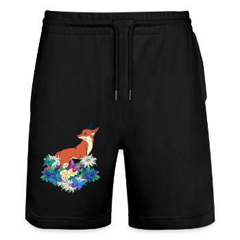 Frühlingsanfang Wildtiere Waldtiere Fuchs Füchse - Stanley/Stella Unisex Bio Joggingshorts Trainer  - Schwarz - Vorne - Nik (191cm) & Marisol (170cm)