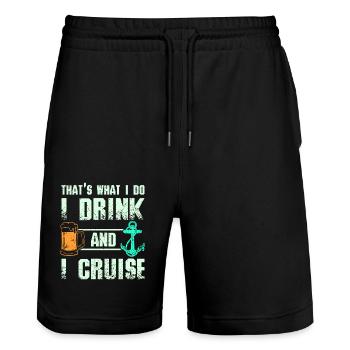 I drink beer and I cruise - Stanley/Stella Trainer Unisex Organic Jogging Shorts - black - Front - Nik (191cm) & Marisol (170cm)