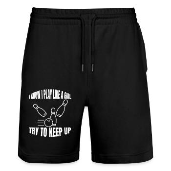 Bowling Kegel Geschenk Bowlingkugel Bowler Kegeln - Stanley/Stella Unisex Bio Joggingshorts Trainer  - Schwarz - Vorne - Nik (191cm) & Marisol (170cm)