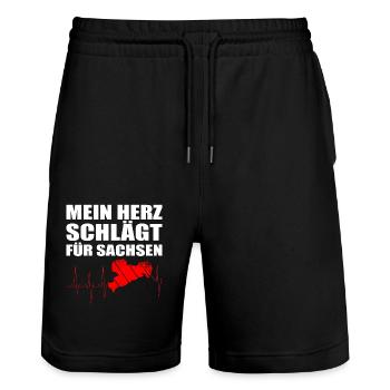 Herzschlag Sachsen Liebe Heimat - Stanley/Stella Unisex Bio Joggingshorts Trainer  - Schwarz - Vorne - Nik (191cm) & Marisol (170cm)