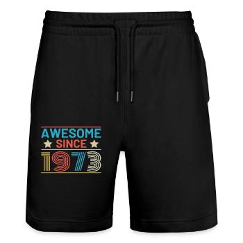 Awesome Since 1973 Birthday Sayings Retro - Stanley/Stella Trainer Unisex Organic Jogging Shorts - black - Front - Nik (191cm) & Marisol (170cm)