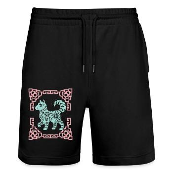 Jahr des Hundes, Chinesisches Horoskop China - Stanley/Stella Unisex Bio Joggingshorts Trainer  - Schwarz - Vorne - Nik (191cm) & Marisol (170cm)