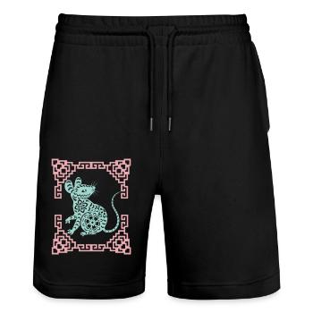 Year of the Rat, Chinese Horoscope China - Stanley/Stella Trainer Unisex Organic Jogging Shorts - black - Front - Nik (191cm) & Marisol (170cm)