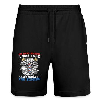 I'm Here Because I Was Told There Would Be Tag - Stanley/Stella Unisex Bio Joggingshorts Trainer  - Schwarz - Vorne - Nik (191cm) & Marisol (170cm)