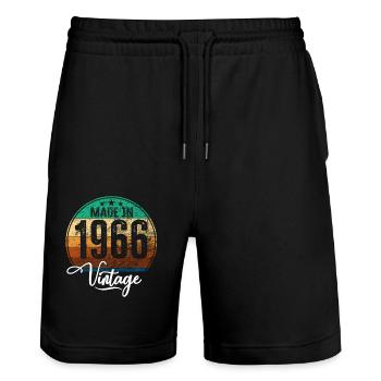 Vintage Made in 1966 Geburtsjahr 1966 Geburtstag - Stanley/Stella Unisex Bio Joggingshorts Trainer  - Schwarz - Vorne - Nik (191cm) & Marisol (170cm)