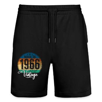 Vintage Made in 1966 Geburtsjahr 1966 Geburtstag - Stanley/Stella Unisex Bio Joggingshorts Trainer  - Schwarz - Vorne - Nik (191cm) & Marisol (170cm)
