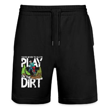You're Never To Old To Play On The Dirt - Stanley/Stella Unisex Bio Joggingshorts Trainer  - Schwarz - Vorne - Nik (191cm) & Marisol (170cm)