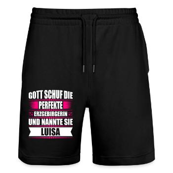Erzgebirge Frau Namen Sachsen Luisa - Stanley/Stella Unisex Bio Joggingshorts Trainer  - Schwarz - Vorne - Nik (191cm) & Marisol (170cm)