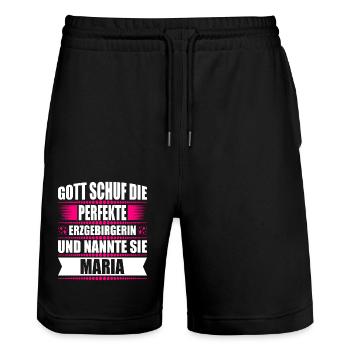 Erzgebirge Frau Namen Sachsen Maria - Stanley/Stella Unisex Bio Joggingshorts Trainer  - Schwarz - Vorne - Nik (191cm) & Marisol (170cm)