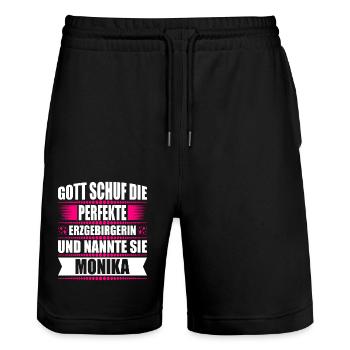 Erzgebirge Frau Namen Sachsen Monika - Stanley/Stella Unisex Bio Joggingshorts Trainer  - Schwarz - Vorne - Nik (191cm) & Marisol (170cm)