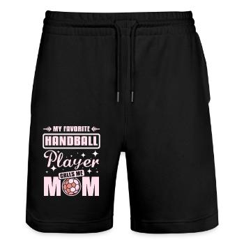 My favorite handball player calls me mom - Stanley/Stella Unisex Bio Joggingshorts Trainer  - Schwarz - Vorne - Nik (191cm) & Marisol (170cm)