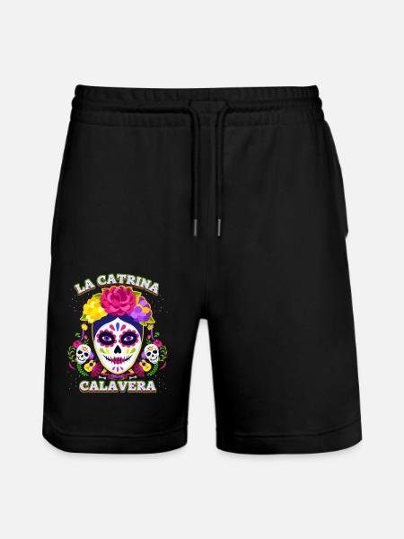 La-Catrina, Catrina-Calavera, Dia-de-los-Muertos - Stanley/Stella Trainer Unisex Organic Jogging Shorts - black