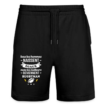 Hommes égaux meilleurs deviennent rugbymen - Short de jogging bio TRAINER Stanley/Stella unisexe - noir - Devant - Nik (191cm) & Marisol (170cm)